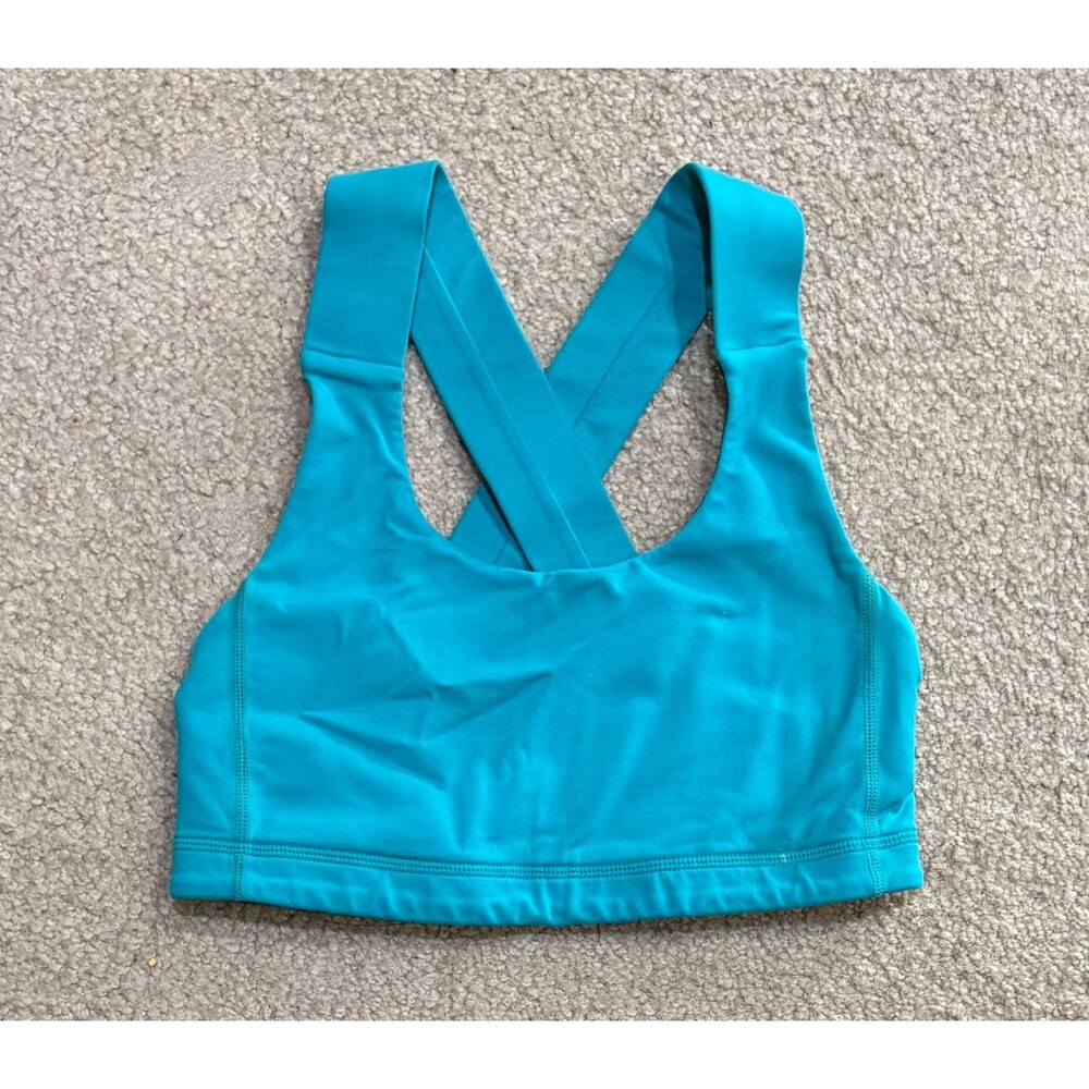 Lululemon Energy Bra Womens 4 Blue Strappy Crossback Yoga Running Sports Bra Top